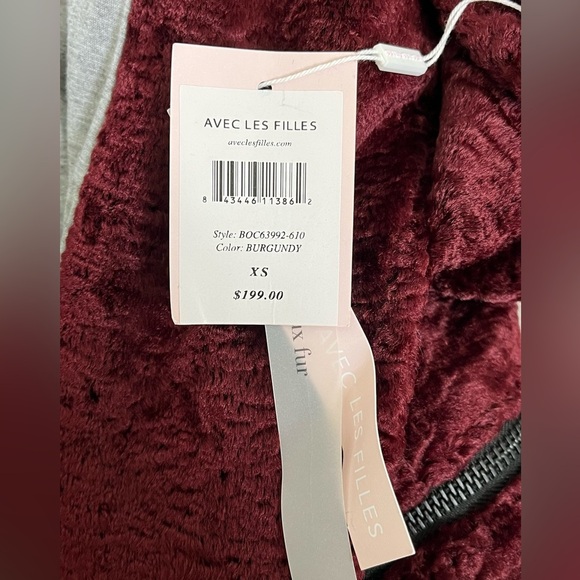 Avec Les Filles Faux Fur Moto Jacket Burgundy Wine XS Oversized NWT - Picture 9 of 11